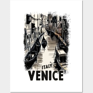 Venice Italy Vintage Travel Postcard Art Style Retro Mid Century illustration Posters and Art